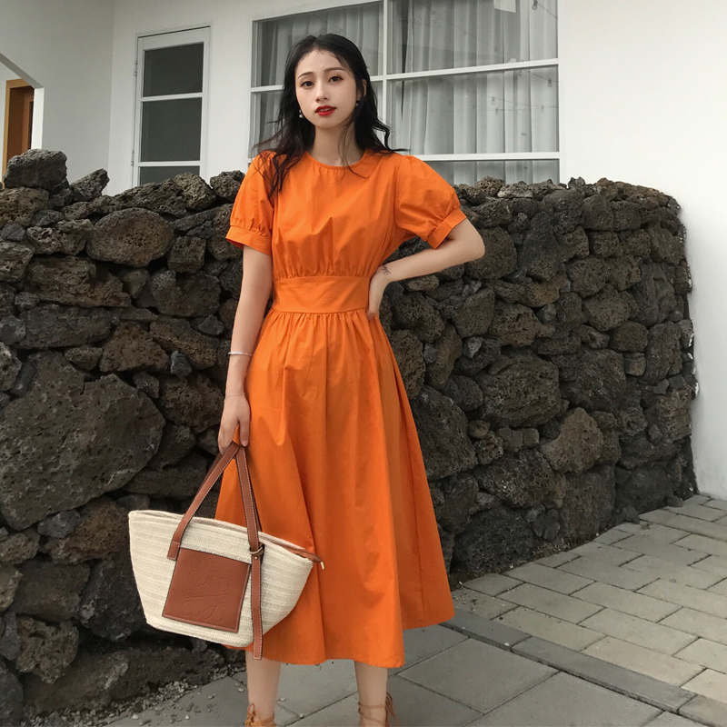 Fawn Net Red Same item Persimmon Waist have more cash than can be accounted for Dress Paige Retro longuette 2019 Summer stylein the Women's clothing/Boutique , Dress category - from Buy2taobao.com to provide professional Taobao agent buy service