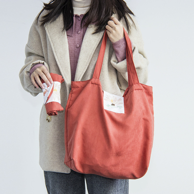 布艺购物袋折叠便携定制简约复古风可爱大号超市环保袋单肩手提包