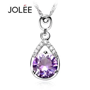  JOLEE 采用巴西纯天然紫水晶吊坠项链 女 925纯银饰品 情人节礼物