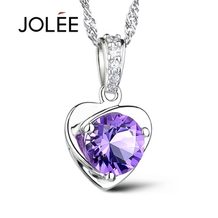  JOLEE专柜正品 心形 纯天然紫水晶项链女 925纯银饰品 情人节礼物
