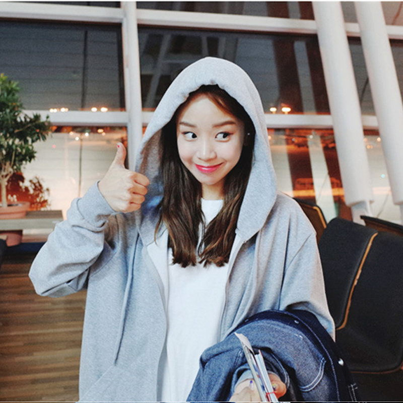 2018 Autumn new pattern the republic of korea ulzzang Hooded Sweater Thin section Long sleeve Cardigan student grey coat BFin the Women's clothing/Boutique , Sweater/Fleece category - from Buy2taobao.com to provide professional Taobao agent buy service