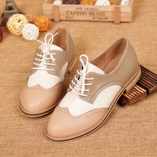  特价超值韩国单春季新款英伦复古小圆头学院风女鞋拼色布洛克单鞋