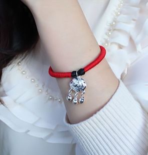  蛇年开运本命年红绳手链 女款/宝宝款 纯银长命锁