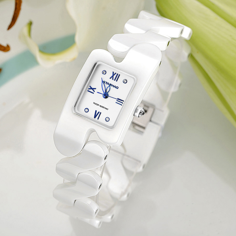 Star-ho Bracelet watch Women's Watches White ceramic female form Fashion trends waterproof Schoolgirl square Quartz watchesin the Wristwatch , Watch category - from Buy2taobao.com to provide professional Taobao agent buy service