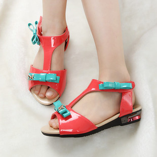  夏季新款韩版儿童鞋亮皮公主凉鞋可爱金属蝴蝶结时尚女童凉鞋