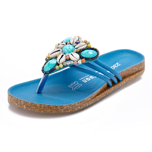  夏季新款波西米亚拖鞋平跟厚底防滑人字拖凉拖夹脚女士拖鞋沙滩鞋