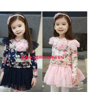  现货韩国进口品牌童装春款春季代购儿童女童拼接款碎花连衣裙