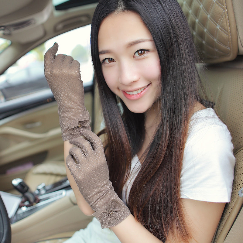 艾澜卡 手套 女 新款韩版防紫外线开车透视短款手套 袖套 F007