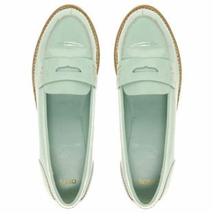  春季新款韩版英伦复古女鞋漆皮亮皮薄荷绿真皮平跟单鞋乐福鞋