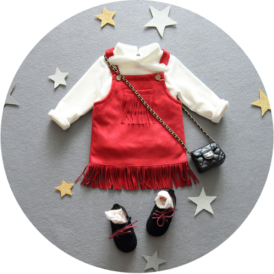 1-3岁秋冬装女宝宝高档绒皮流苏连衣裙女童加