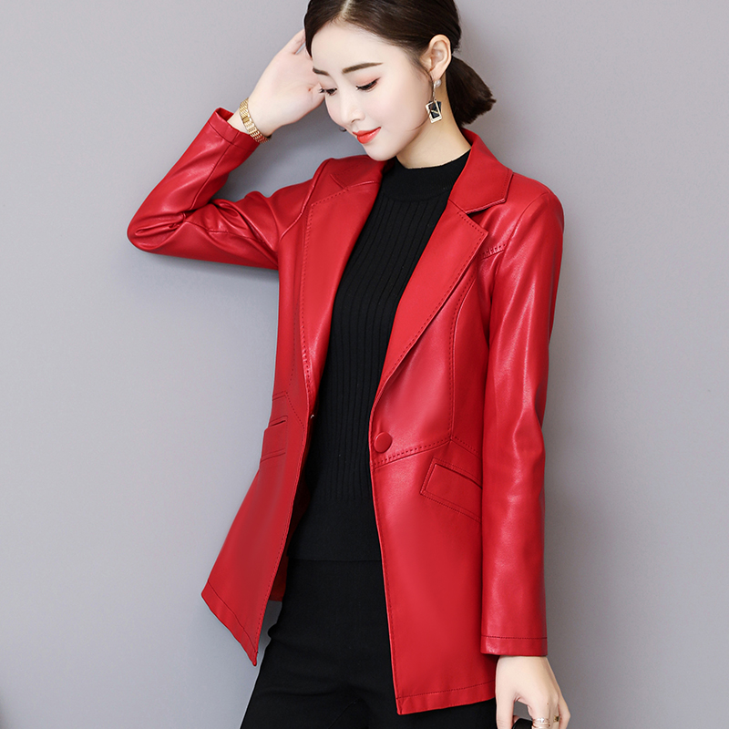 2019春秋新款女裝海甯皮衣女中短款修身顯瘦西裝領皮西服大碼外套在類目 女裝/女士精品, 皮衣中 - 來自Buy2taobao.com提供專業的淘寶代購服務