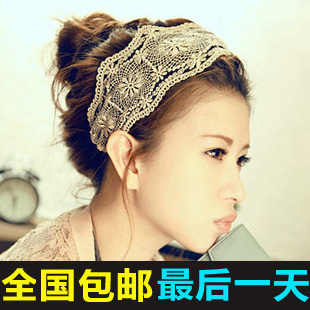  韩国新款进口蕾丝毛线宽边镂空发箍 韩版头箍 发卡发带 发饰包邮