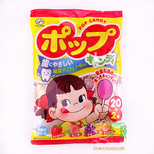  日本进口 不二家绿茶多酚护齿果汁棒棒糖20+2支127g(170g)防蛀牙