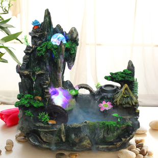  招财假山喷泉装饰摆件新春礼品水景风水轮盆景鱼池工艺品加湿器