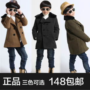  冬款新童装 韩版男童大衣儿童羊毛呢子大衣 夹棉毛领加厚外套