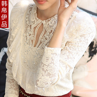  春装新款蕾丝衫韩版女装蕾丝打底衫女长袖娃娃领蕾丝小衫潮