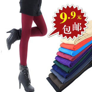  3750秋冬新款韩版女装拉绒打底裤袜子秋冬加厚显瘦九分裤保暖105G