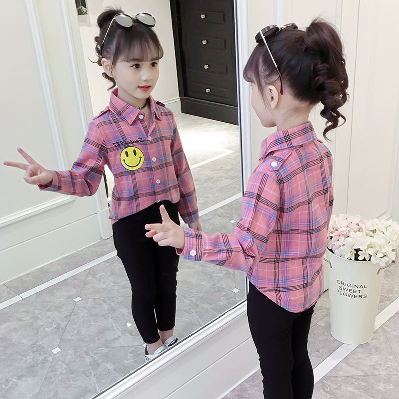 girl spring shirt 4-12 Spring Blouse 2019 CUHK 10 Sisters Smiling face Cardigan 7 lattice 9 shirtin the Children/Baby/Family fitted , Shirt category - from Buy2taobao.com to provide professional Taobao agent buy service
