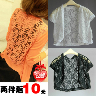  夏季防晒衫开衫蕾丝空调服防晒衣长袖百搭正品女短外套小披肩透明