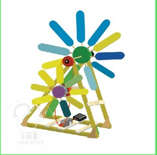 木手工拼装创意玩具科技小制作电动变速风车小学生儿童小制作批发