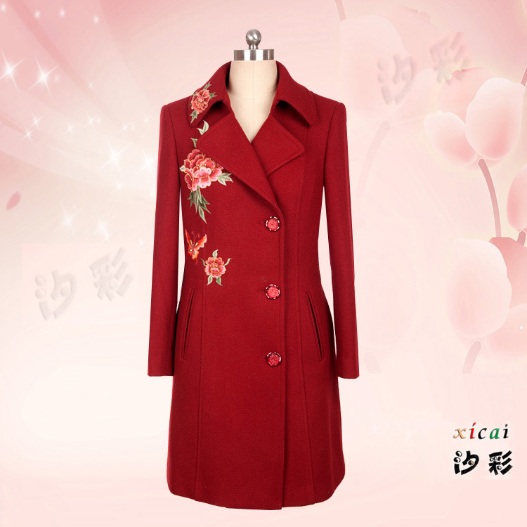 汐彩服饰女装枣红羊毛绣花大衣秋冬季结婚婚礼妈妈装礼服 汐彩服饰女装枣红羊毛绣花大衣秋冬季结婚婚礼妈妈装礼服