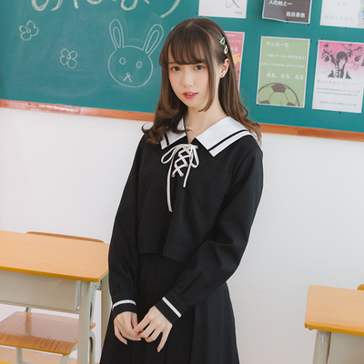 【梗豆物语】kyouko 秋冬新品 黑色白方领绑带jk制服 水手服冬服