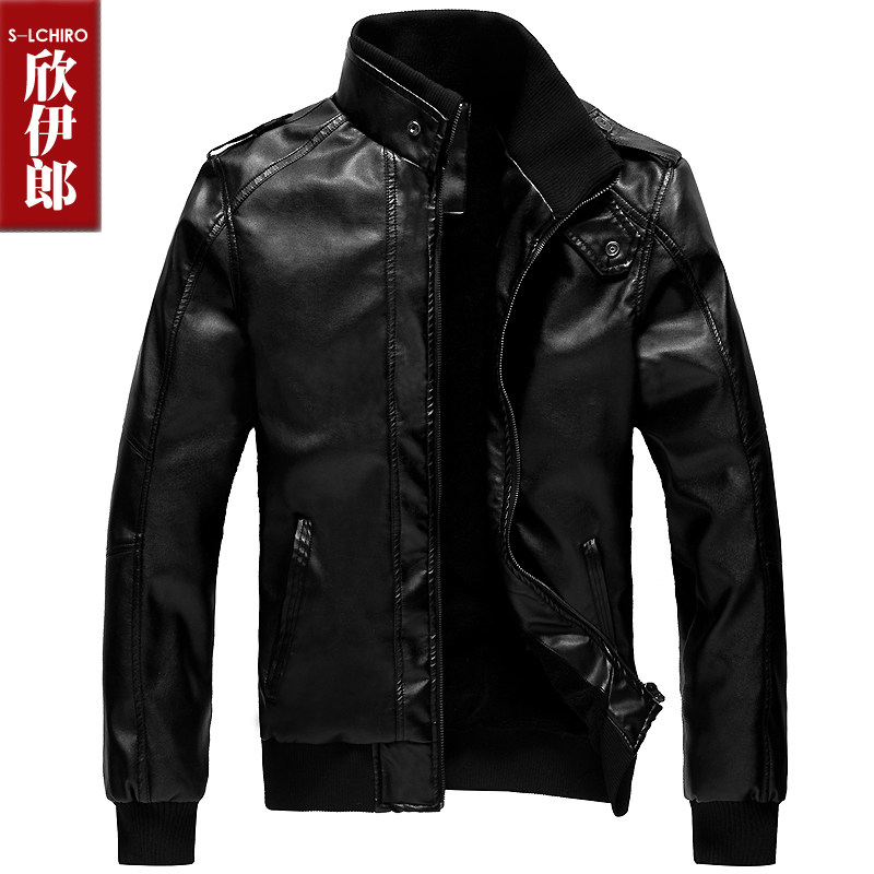 Xinyilang installed in autumn and winter fur PU leather slim fit men's plus size leather and cashmere thick