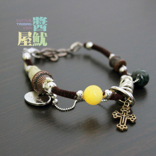 外贸孤品 嬉皮风波西米亚黄玉水草玛瑙麻绳编制十字架多元素手链 外贸孤品 嬉皮风波西米亚黄玉水草玛瑙麻绳编制十字架多元素手链