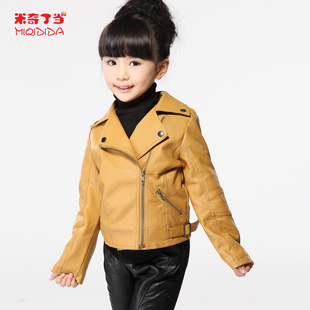  米奇丁当童装女童冬装新款加绒夹克外套加厚儿童短款皮衣外套
