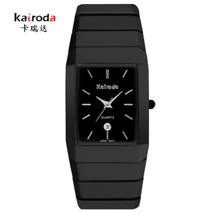  正品卡瑞达方形陶瓷手表陶瓷男表情侣手表防水个性对表（黑色 ）