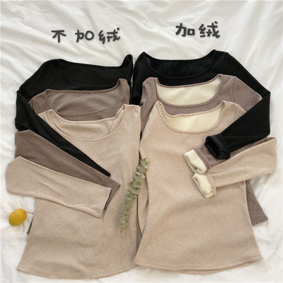 2019新款纯色加绒加厚打底衫韩版百搭修身显瘦长袖保暖内衣T恤女