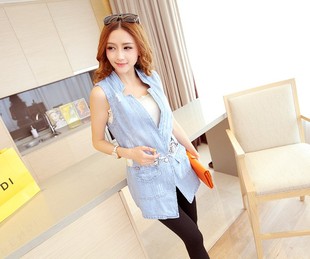 实拍6213立领<em>女牛仔</em>开衫<em>背心马夹坎肩</em>女款中