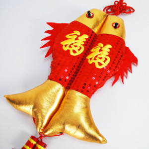  新年喜庆装饰-超大号春节福字亮片双鱼中国结挂饰