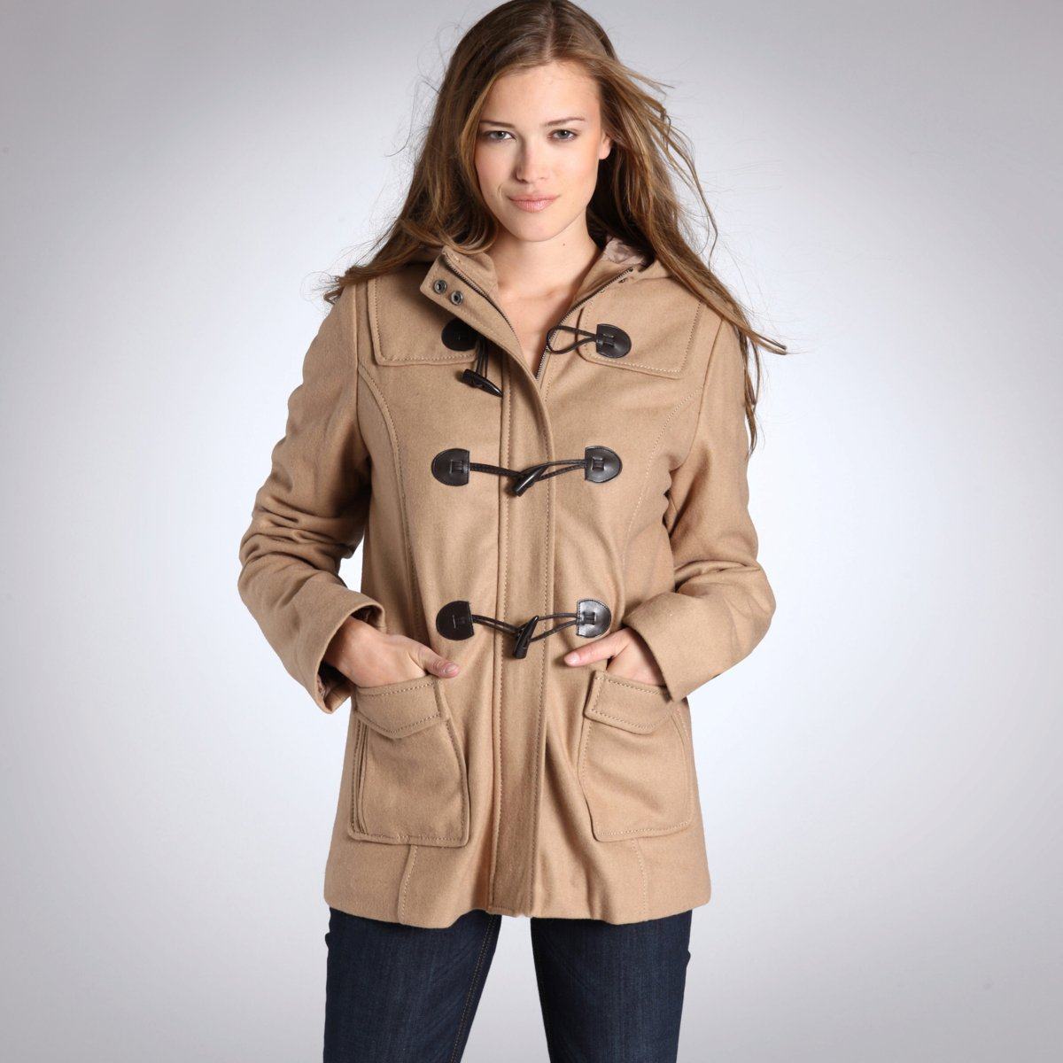 LEDU-2013 new ladies faux Horn button hooded coat GI602