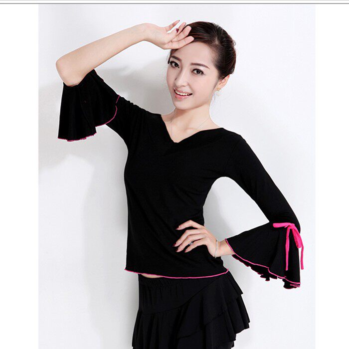 体韵 新款广场舞服装舞蹈服装拉丁舞服跳舞衣服大码V领上衣