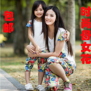  超赞 韩版母女装夏装清凉短袖中裤套装 亲子装夏装女童装套装