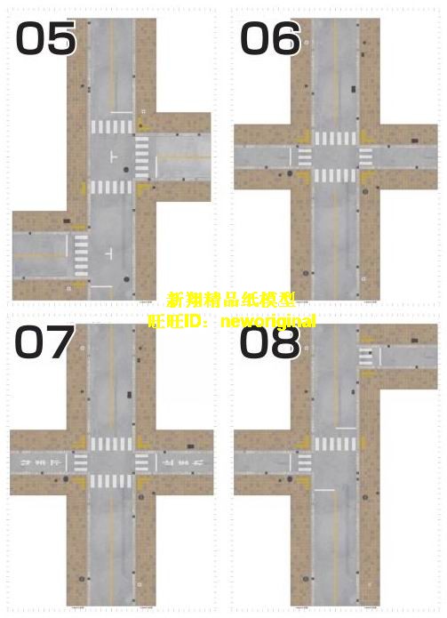 超精细城市建筑系列40 2车道 十字路 直行道路 城市马路街道 模型