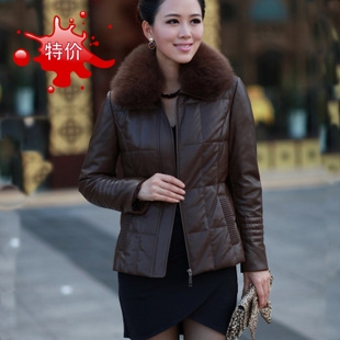  海宁皮衣新款真皮羽绒服女士皮衣绵羊皮修身短款狐狸毛领特价