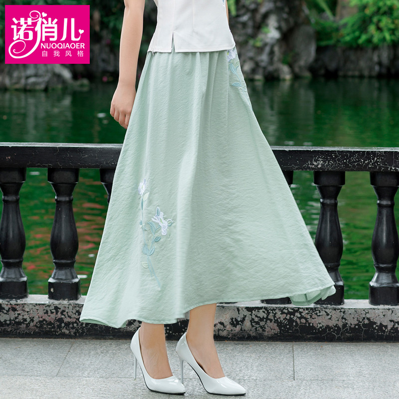 2018 summer new pattern Ethnic style Women's wear Cotton and hemp skirt Retro Chinese style Embroidery Mid length version skirtin the Women's clothing/Boutique , Skirts category - from Buy2taobao.com to provide professional Taobao agent buy service