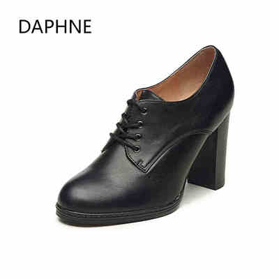 Daphne/达芙妮时尚优雅舒适休闲学院圆头中粗高跟女鞋1015404075