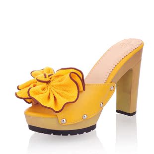  夏季新品 韩版甜美花朵优雅防水台时尚粗跟超高跟女凉拖鞋