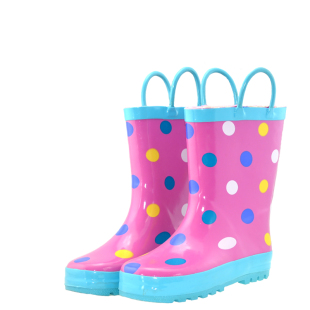 新款儿童雨鞋粉色圆点橡胶防水雨鞋防滑橡胶水鞋胶鞋套鞋女童雨靴