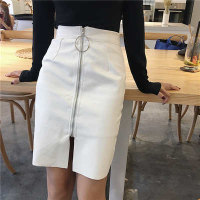 秋冬新款圆环拉链包臀裙皮裙百搭显瘦半身裙高腰裙子PU皮短裙女潮