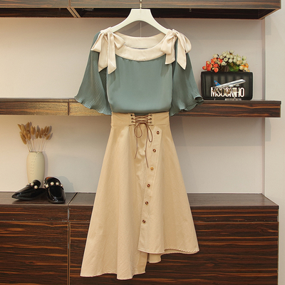 胖mm腰粗遮肚子套装微胖妹妹夏装洋气减龄藏肉两件套新款大码女装