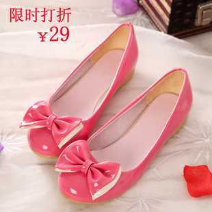  春季韩版新款女鞋子时尚撞色蝴蝶结坡跟单鞋圆头平底鞋学生鞋