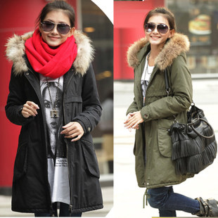 拉夏贝尔<em>女棉服</em>大貉子毛领森马中长款<em>冬装</em>新款