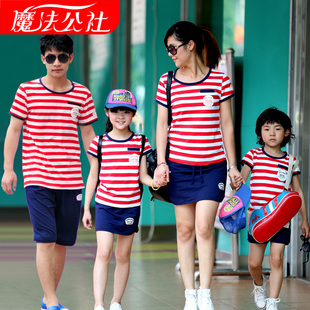  亲子装夏装全家装新款 一家三口母女母子 显瘦休闲T短袖套装
