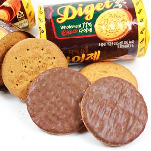  韩国进口零食品 好丽友Diget巧克力全麦消化饼干225g