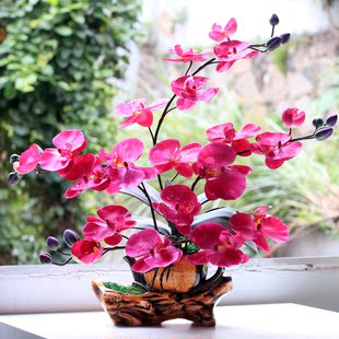  wo+仿真花绢布蝴蝶兰配陶瓷花器套装花艺假花家居饰品