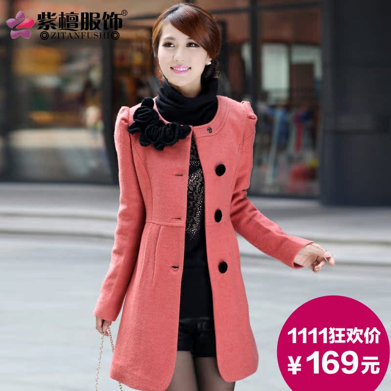 紫檀品牌女装五折2013新款冬装韩版修身泡泡
